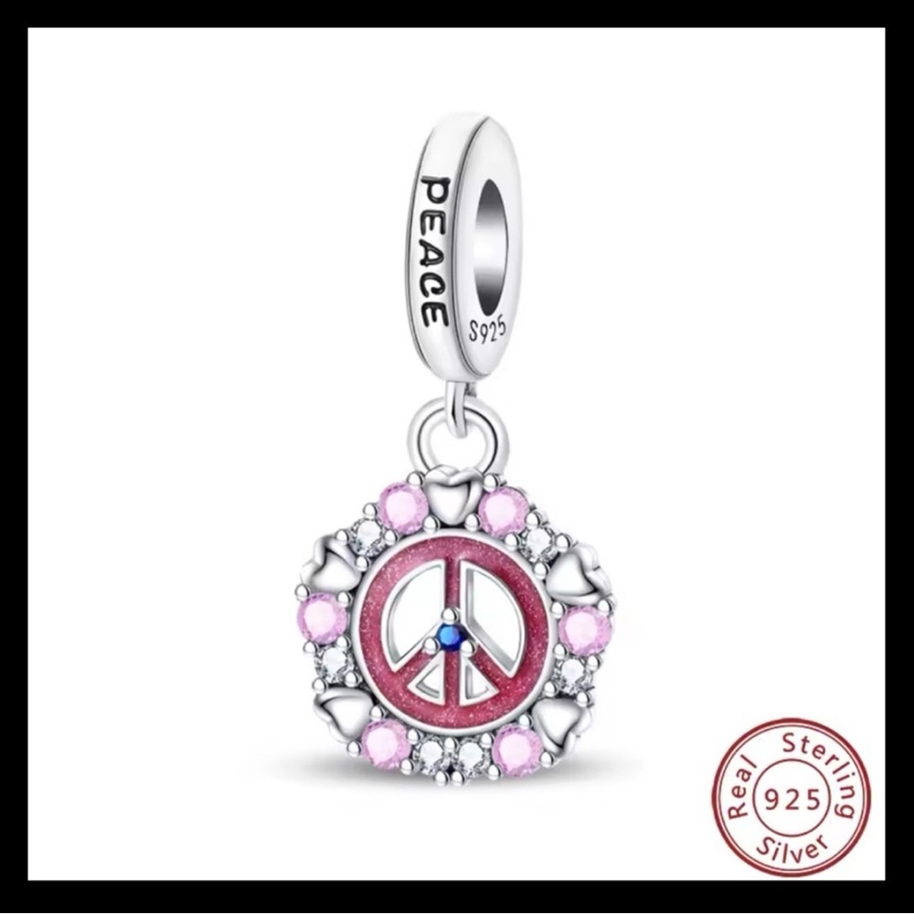 Elegant Sterling Silver Peace Necklace with Pink and Silver Accents